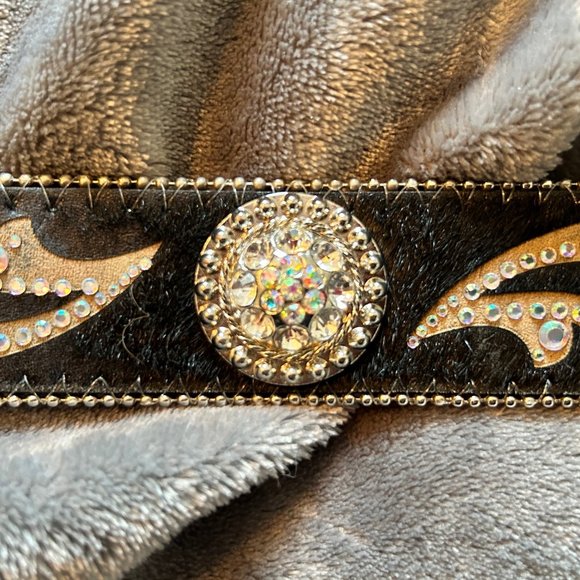 Black Leather Rhinestone Bling Belt Size L - Picture 10 of 13